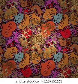 Vintage vector decorative elements. Oriental pattern. Islam, Arabic, Indian, turkish, pakistan, chinese, ottoman motifs. Colored Mandalas on orange, black and brown colors.