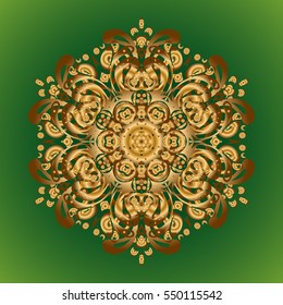 Vintage vector decorative elements. Oriental pattern. Golden Mandalas on green background. Islam, Arabic, Indian, turkish, pakistan, chinese, ottoman motifs.