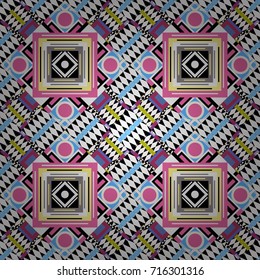 Vintage vector decorative elements in white, black and pink tones. Perfect for printing on fabric or paper. Islam, Arabic, Indian, ottoman motifs. Seamless pattern tile.