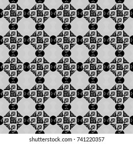 Vintage vector decorative elements in white, gray and black tones. Islam, Arabic, Indian, ottoman motifs. Seamless pattern tile. Perfect for printing on fabric or paper.