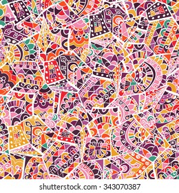 Vintage vector decorative hand drawn background with Islam, Arabic or Indian motifs on black