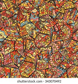 Vintage vector decorative hand drawn background with Islam, Arabic or Indian motifs on black