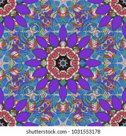 Vintage vector decorative ornament. East, Islam, Indian, motifs. Colored. Arabic Mandala pattern on blue, violet and pink colors. Orient, symmetry lace, fabric. Wedding, holiday card. Ethnic texture.