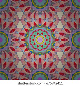 Vintage vector decorative ornament. Wedding, holiday card. Ethnic texture. Orient, symmetry lace, fabric. East, Islam, Indian, motifs. Arabic Mandala pattern on colorful background. Colored.