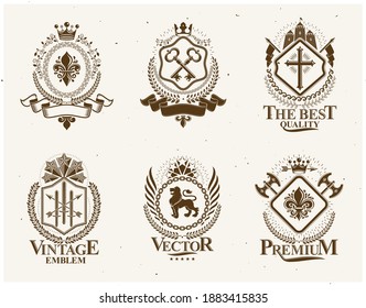 Vintage vector design elements. Retro style labels, heraldry. Coat of Arms collection, vector set.