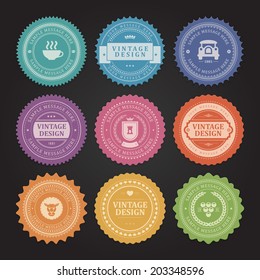Vintage vector design elements. Retro style typographic labels,  tags, badges, stamps, arrows and emblems set. 