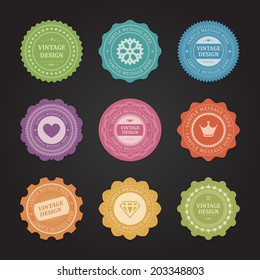 Vintage vector design elements. Retro style typographic labels,  tags, badges, stamps, arrows and emblems set. 