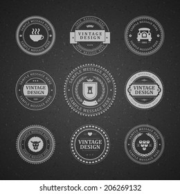 Vintage vector design elements. Retro style chalkboard typographic labels, tags, badges, stamps, arrows and emblems set. 
