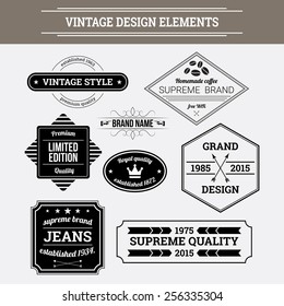Vintage vector design elements. Retro style typographic labels, badges, arrows and emblems set.
