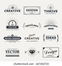 Vintage vector design elements. Retro style typography labels, tags, badges, stamps, arrows and emblems set.