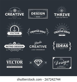 Vintage vector design elements. Retro style typography labels, tags, badges, stamps, arrows and emblems set.