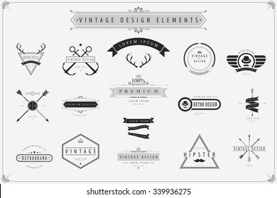 Vintage vector design elements, Retro style labels.