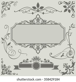 Vintage vector design elements with retro frame. Set 35.
