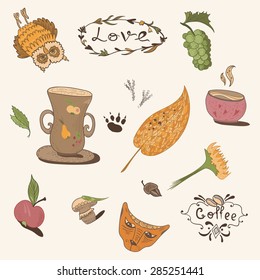 Vintage Vector Design Elements Set | Sketch doodle style fall objects for retro fashion design