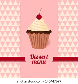 Vintage vector dessert menu with cherry cream cake.