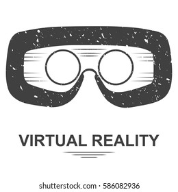 vintage vector drawing, virtual reality, print, sticker VR helmet for video viewing, logo