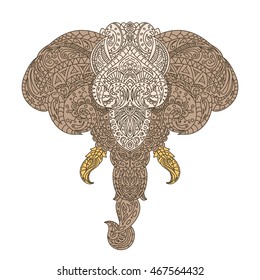 Vintage vector elephant head with tribal ornaments . Traditional ethnic background, tattoo, African, Indian, Thai, spirituality, boho design. For print, posters, t-shirts, textiles, coloring book.