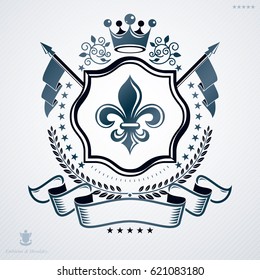 Vintage vector emblem made in heraldic design with royal crown
