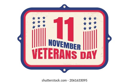 Vintage vector emblem for Veterans day with American flag. Retro banner for american Veterans day with flag of USA.