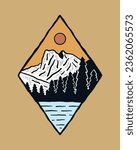 Vintage vector of Emerald Lake in Yoho Banff National Park design for badge t shirt sticker illustration