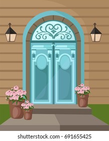 Vintage Vector entrance door facade background illustrations