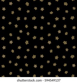 Vintage vector floral background in brown and neutral colors. Printing with small flowers on a black background. Ditsy style. Cute seamless pattern for fashion prints.