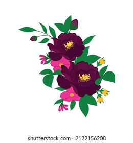 vintage vector floral composition with flowers, buds and leaves of roses hand drawn design element  in illustration