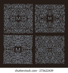 Vintage Vector floral frame with copy space for text in trendy mono line style - monogram design element