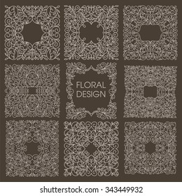 Vintage Vector floral frames with copy space for text in  mono line style - monogram design element for decoration. Big set of linear floral modern borders. Big vector set.