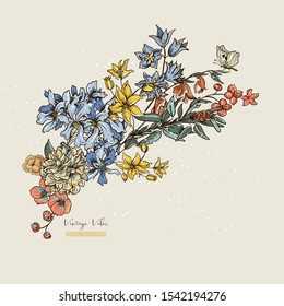 Vintage vector floral greetin card. Decoration of a wedding invitation, natural illustration, Variation of flowers