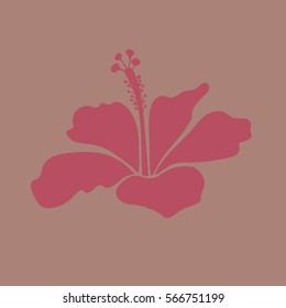 Vintage vector floral icon in pink and neutral colors. Single isolated hibiscus flower.