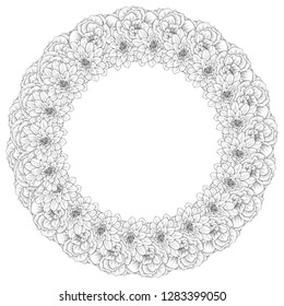 vintage vector floral round template with flowers and leaves, hand drawn background for cover design, flyer or gift crad