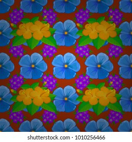 Vintage vector floral seamless pattern in orange, green, blue and pink colors.