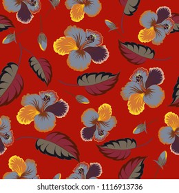 Vintage vector floral seamless pattern in red and brown colors.