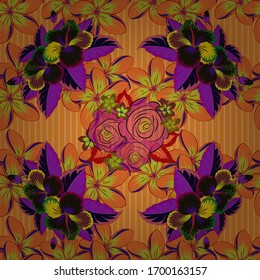Vintage vector floral seamless pattern in yellow, violet and orange colors.