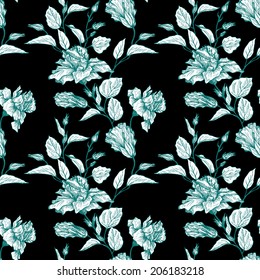 vintage vector floral seamless pattern, hand drawn design elements