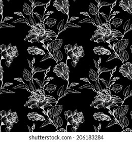 vintage vector floral seamless pattern, hand drawn design elements