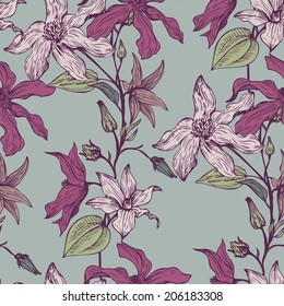 vintage vector floral seamless pattern, hand drawn design elements