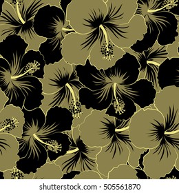Vintage vector floral seamless pattern in black and green colors.