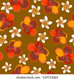 Vintage vector floral seamless pattern in orange, red and brown colors.