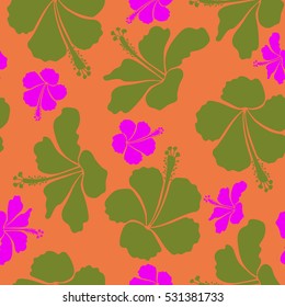 Vintage vector floral seamless pattern in orange, magenta and green colors.