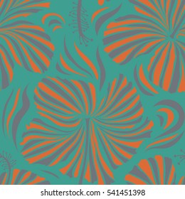 Vintage vector floral seamless pattern in orange, blue and gray colors.
