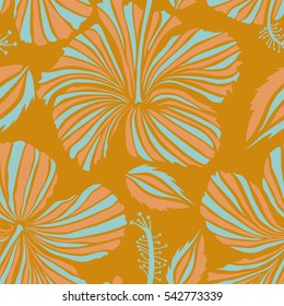 Vintage vector floral seamless pattern in yellow, blue and orange colors.