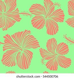 Vintage vector floral seamless pattern in green and pink colors.