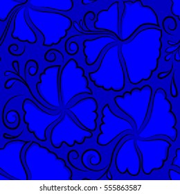 Vintage vector floral seamless pattern in blue colors.