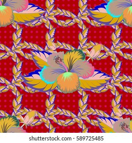 Vintage vector floral seamless pattern in yellow and violet colors.