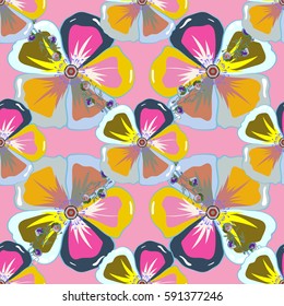 Vintage vector floral seamless pattern in blue and green colors.