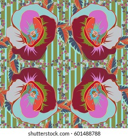 Vintage vector floral seamless pattern in blue and red colors.