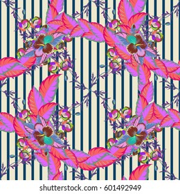 Vintage vector floral seamless pattern in green and blue colors.
