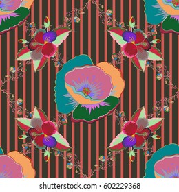 Vintage vector floral seamless pattern in blue and green colors.